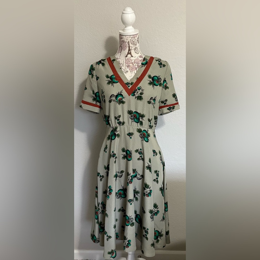 Floral V-Neck Dress with Green Accents